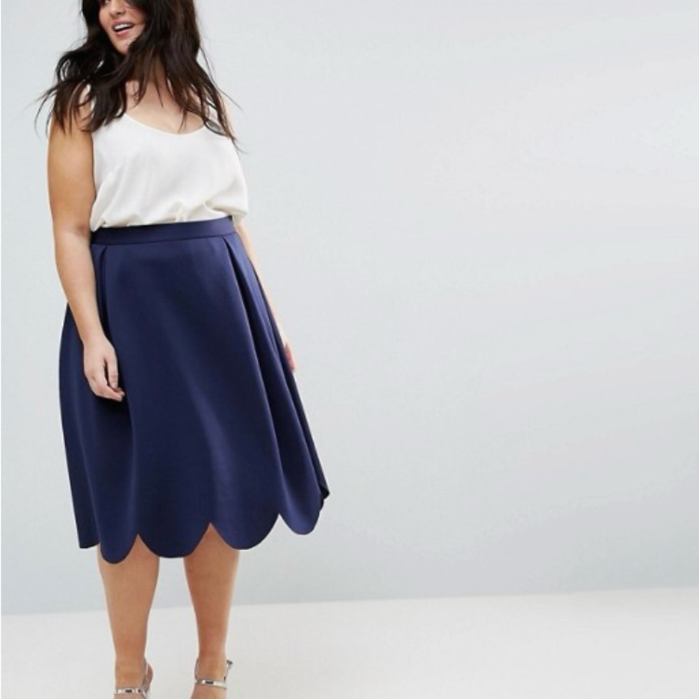 ASOS Curve Navy A-Line Scuba Skirt with Scalloped Hem - Size US 20